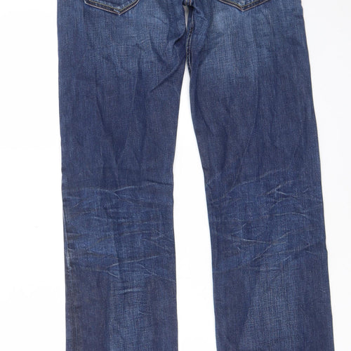 Tommy Hilfiger Mens Blue Cotton Straight Jeans Size 30 in L34 in Regular Zip - Logo, Embroided, Pockets, Belt Loops