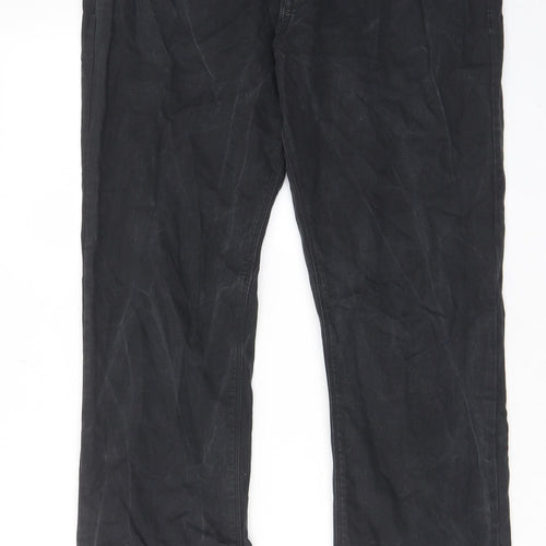 Marks and Spencer Mens Black Cotton Trousers Size 32 in L29 in Regular Zip - Pockets, Belt Loops