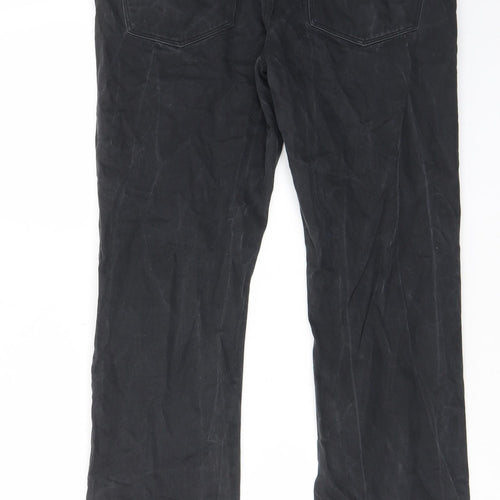 Marks and Spencer Mens Black Cotton Trousers Size 32 in L29 in Regular Zip - Pockets, Belt Loops