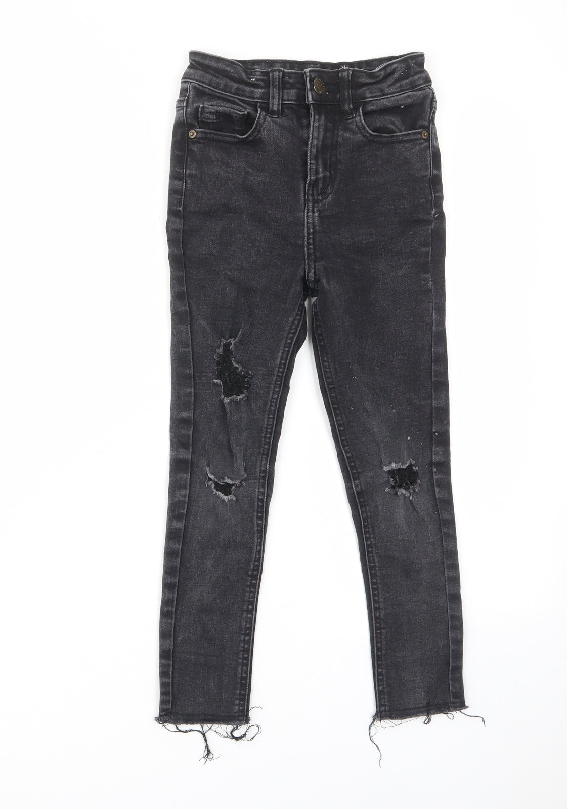 George Girls Grey Cotton Skinny Jeans Size 6-7 Years Regular Zip - Distressed, Pockets, Belt Loops