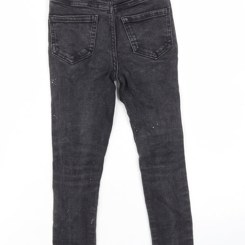George Girls Grey Cotton Skinny Jeans Size 6-7 Years Regular Zip - Distressed, Pockets, Belt Loops