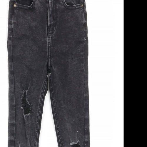 George Girls Grey Cotton Skinny Jeans Size 6-7 Years Regular Zip - Distressed, Pockets, Belt Loops