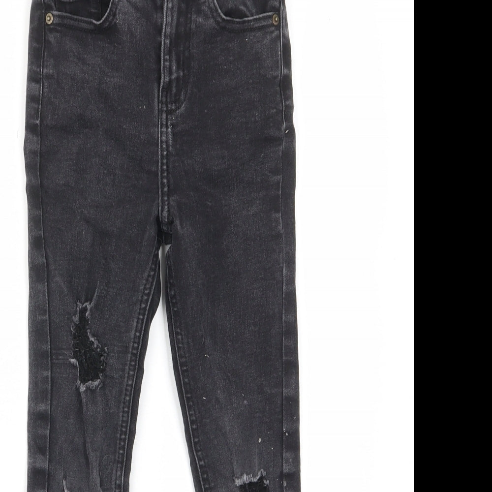 George Girls Grey Cotton Skinny Jeans Size 6-7 Years Regular Zip - Distressed, Pockets, Belt Loops