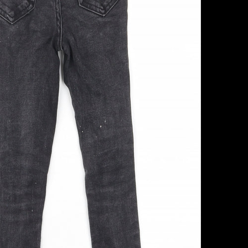 George Girls Grey Cotton Skinny Jeans Size 6-7 Years Regular Zip - Distressed, Pockets, Belt Loops