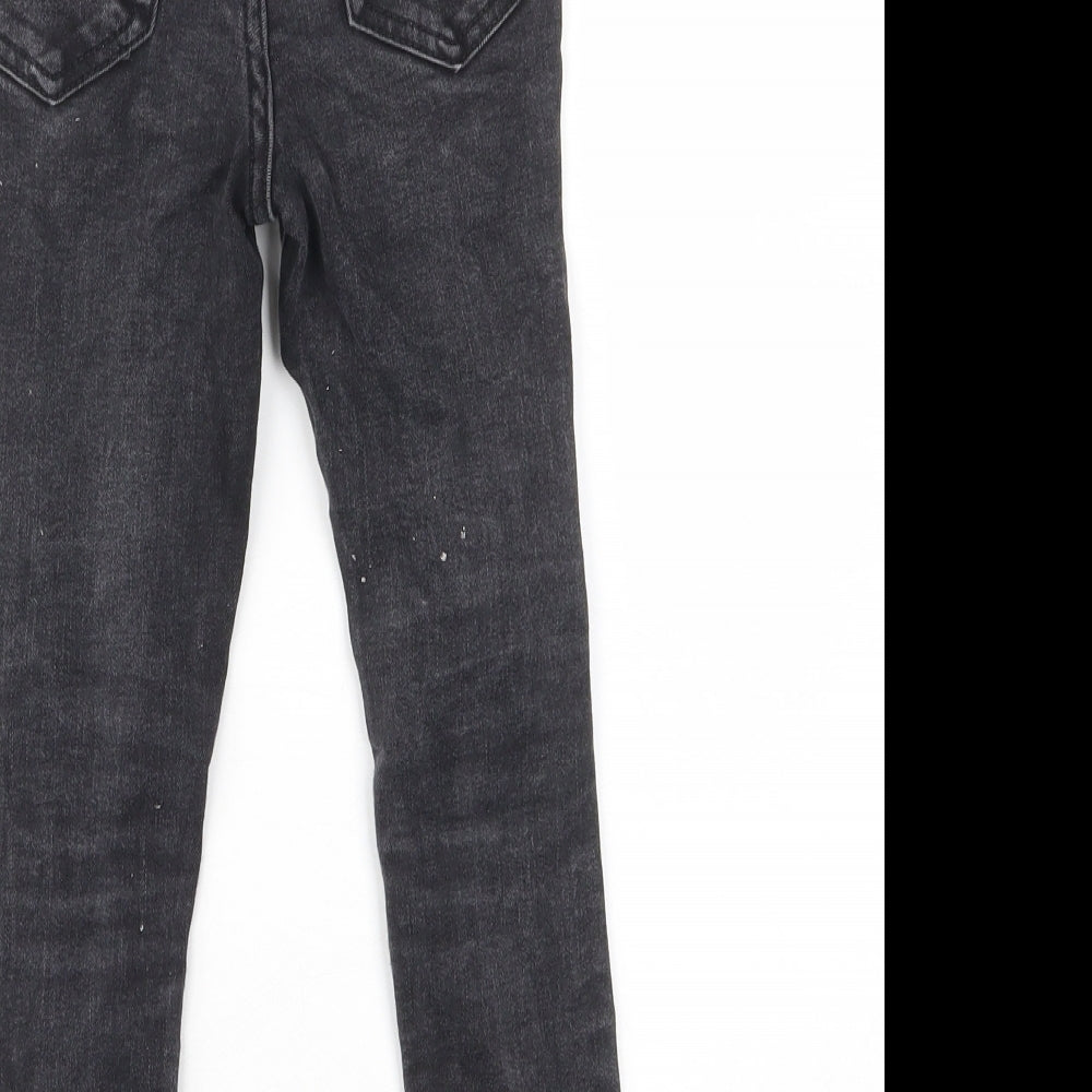 George Girls Grey Cotton Skinny Jeans Size 6-7 Years Regular Zip - Distressed, Pockets, Belt Loops