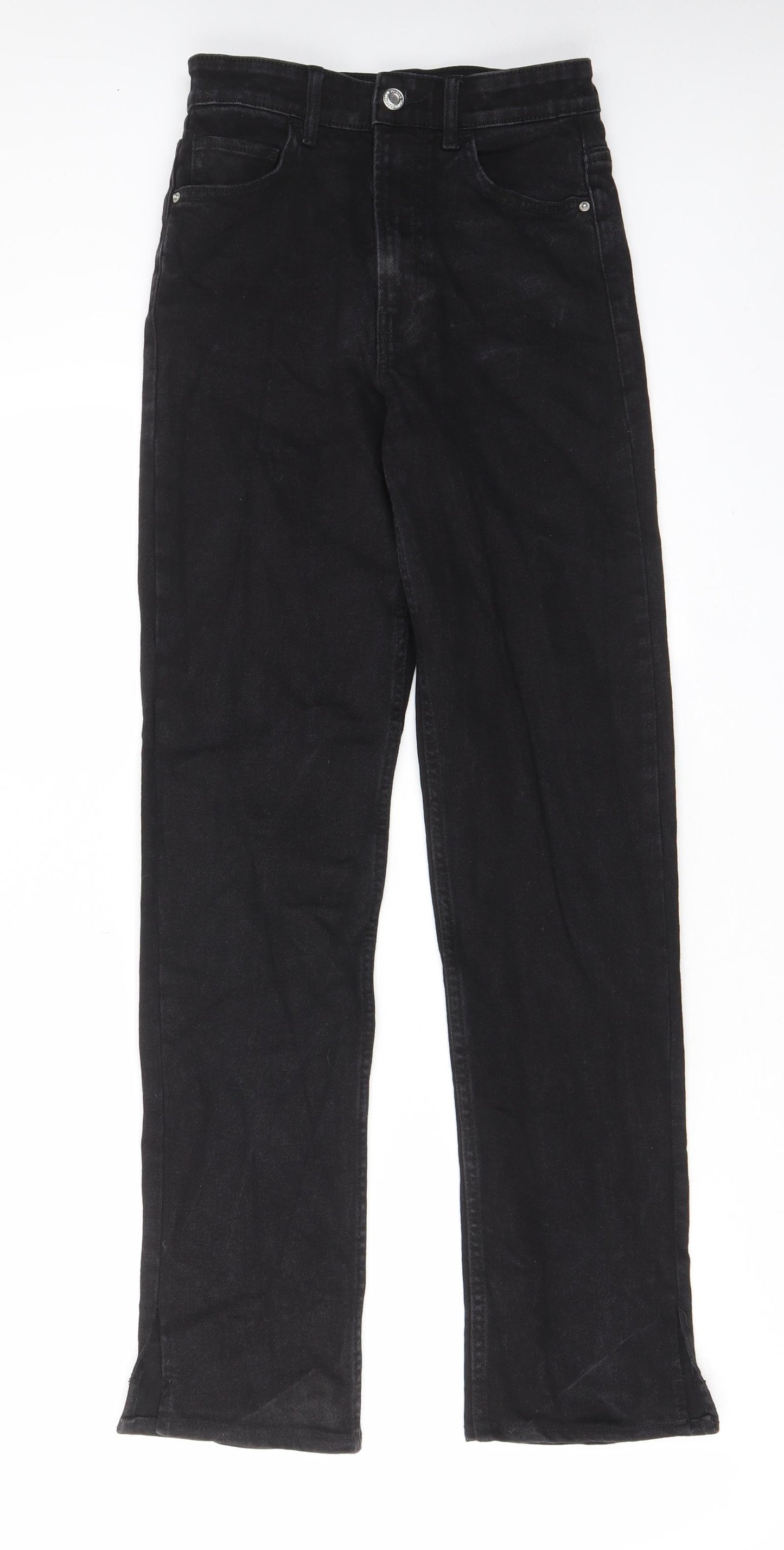 Bershka Womens Black Cotton Straight Jeans Size 8 L29 in Regular Zip - Pockets, Belt Loops