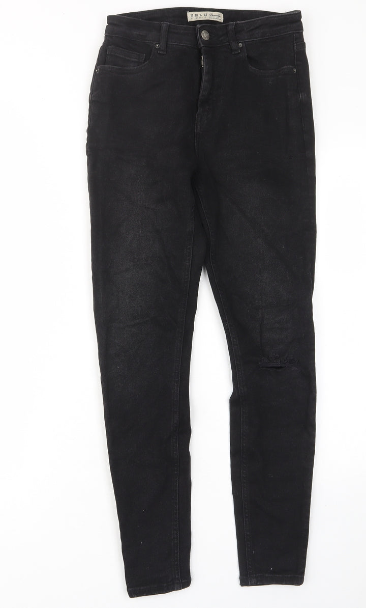 Denim & Co. Womens Black Cotton Skinny Jeans Size 10 L27 in Regular Zip - Pockets, Belt Loops, Ripped Knee