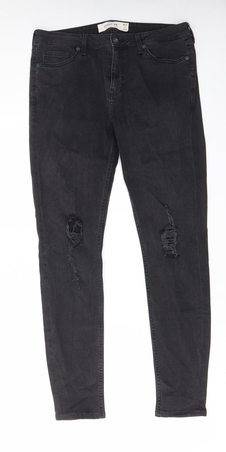 TPMAN Mens Grey Cotton Skinny Jeans Size 32 in L32 in Regular Zip - Pockets, Belt Loops