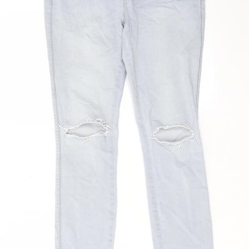 NEXT Womens Blue Cotton Skinny Jeans Size 10 L26 in Regular Zip - Open knee, Pockets, Belt Loops