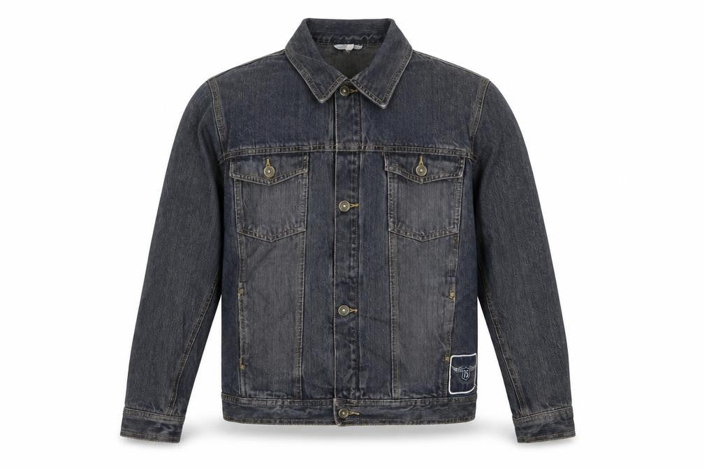 Front view of TCM boys’ blue jacket, size 16, years button - pockets, buttons, embroided
