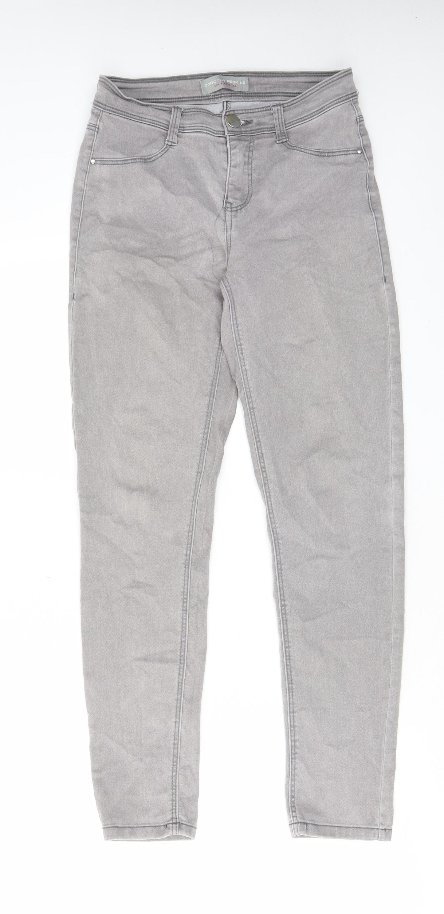 Dorothy Perkins Womens Grey Cotton Skinny Jeans Size 8 L27 in Regular Zip - Pockets, Belt Loops