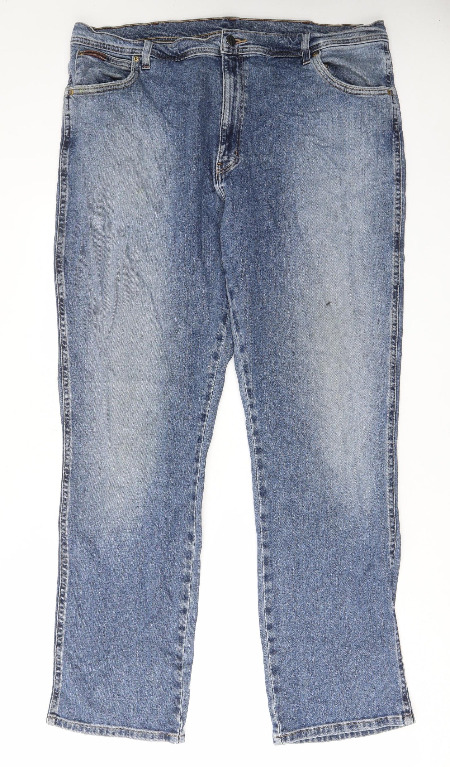 Wrangler Mens Blue Cotton Straight Jeans Size 42 in L33 in Regular Zip - Pockets, Belt Loops
