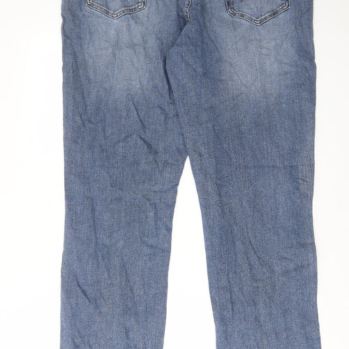 Wrangler Mens Blue Cotton Straight Jeans Size 42 in L33 in Regular Zip - Pockets, Belt Loops