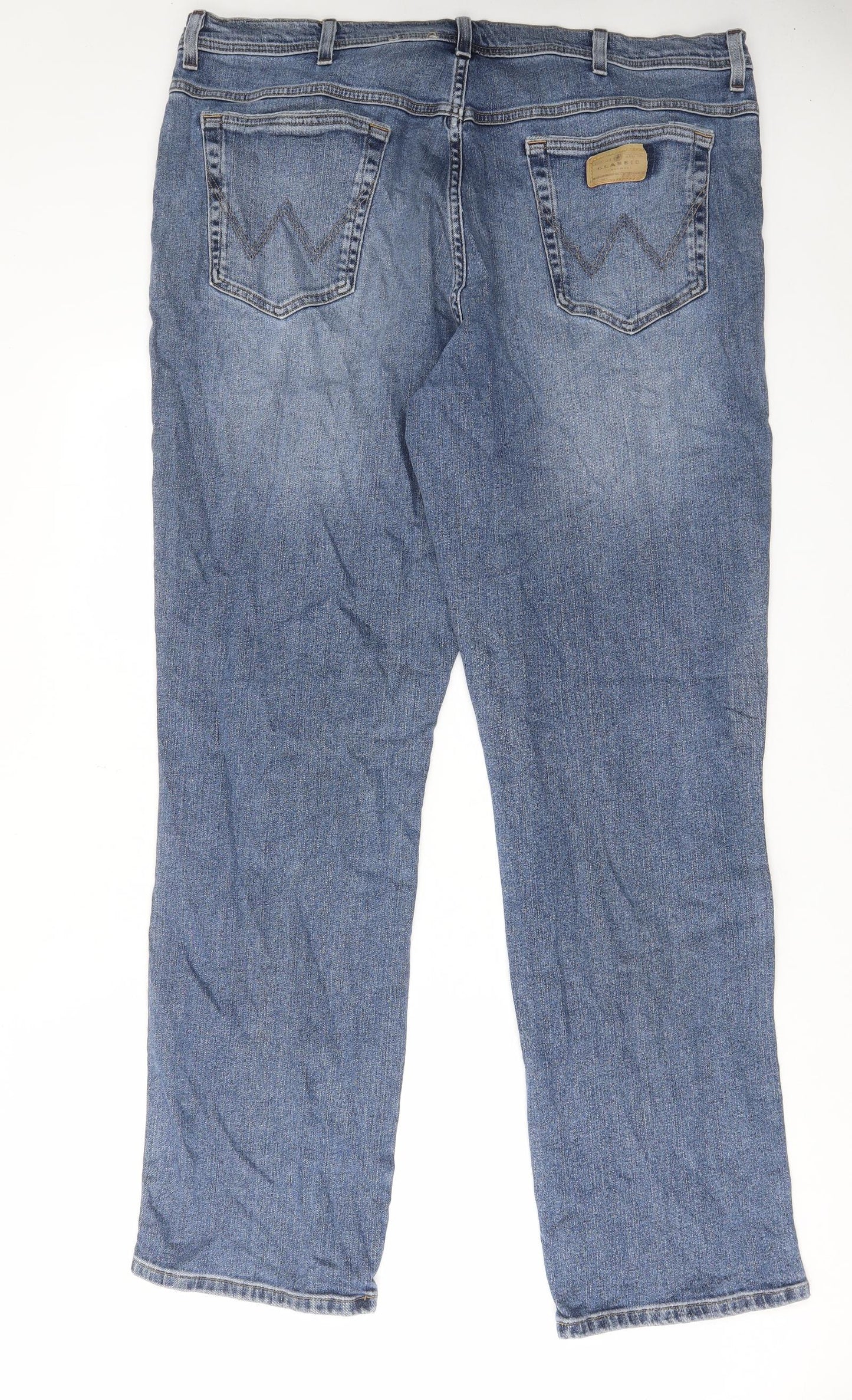 Wrangler Mens Blue Cotton Straight Jeans Size 42 in L33 in Regular Zip - Pockets, Belt Loops