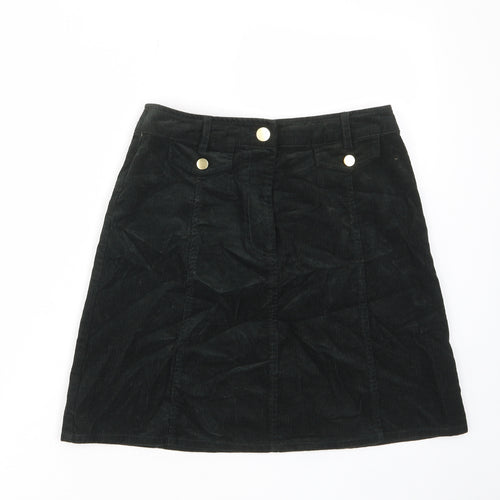 Oasis Womens Green Cotton A-Line Skirt Size 8 Zip - Buttons