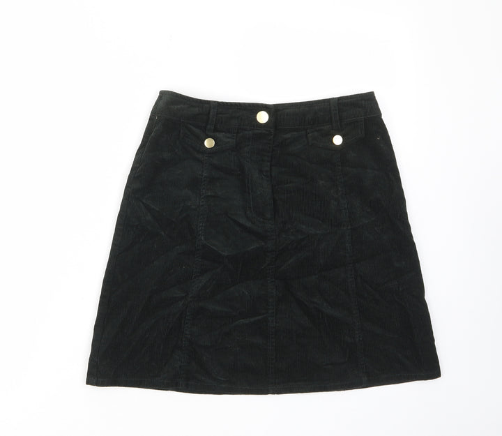 Oasis Womens Green Cotton A-Line Skirt Size 8 Zip - Buttons