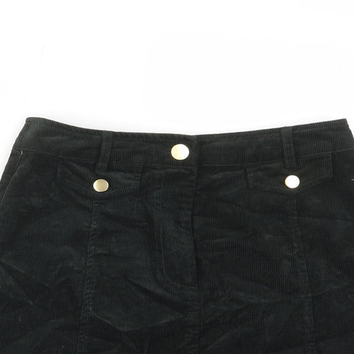 Oasis Womens Green Cotton A-Line Skirt Size 8 Zip - Buttons