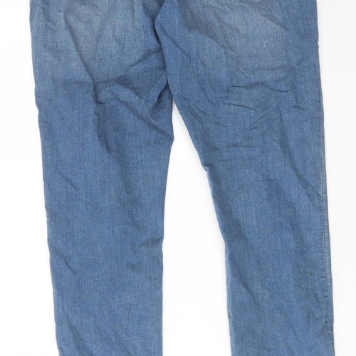 Freesoul Mens Blue Cotton Straight Jeans Size 32 in L30 in Regular Zip - Pockets, Belt Loops, Embroided, Logo