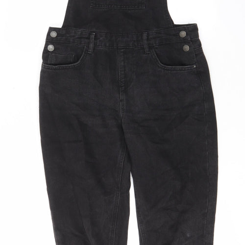 New Look Womens Black Cotton Dungaree One-Piece Size 8 L27 in Button - Buckle, Pockets, Adjustable straps