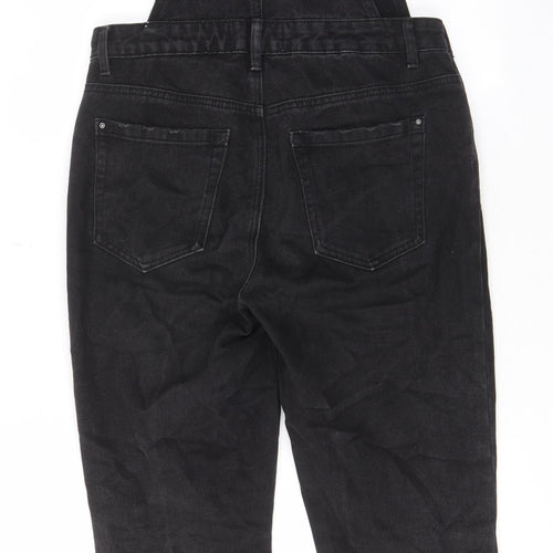 New Look Womens Black Cotton Dungaree One-Piece Size 8 L27 in Button - Buckle, Pockets, Adjustable straps