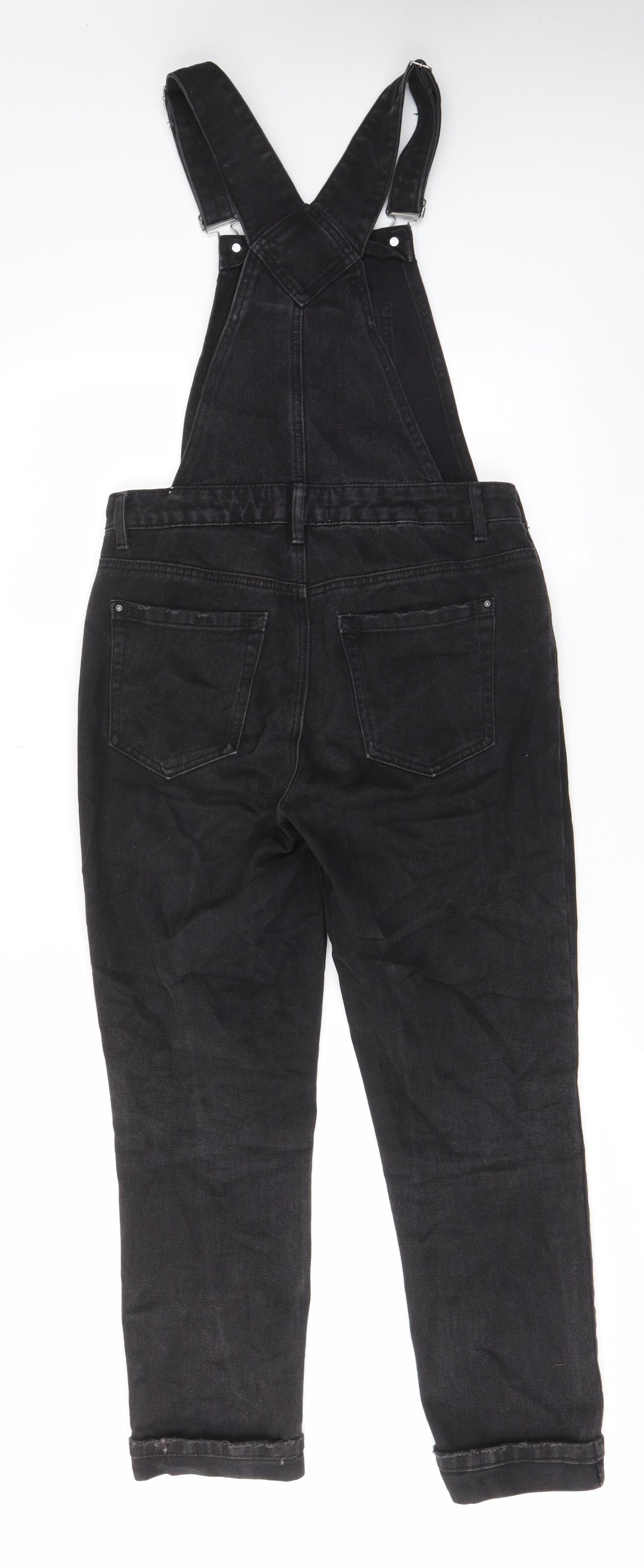 New Look Womens Black Cotton Dungaree One-Piece Size 8 L27 in Button - Buckle, Pockets, Adjustable straps