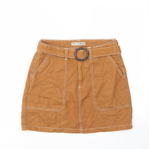 Denim & Co. Womens Brown Cotton A-Line Skirt Size 8 Zip - Pockets, Belted