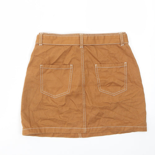 Denim & Co. Womens Brown Cotton A-Line Skirt Size 8 Zip - Pockets, Belted