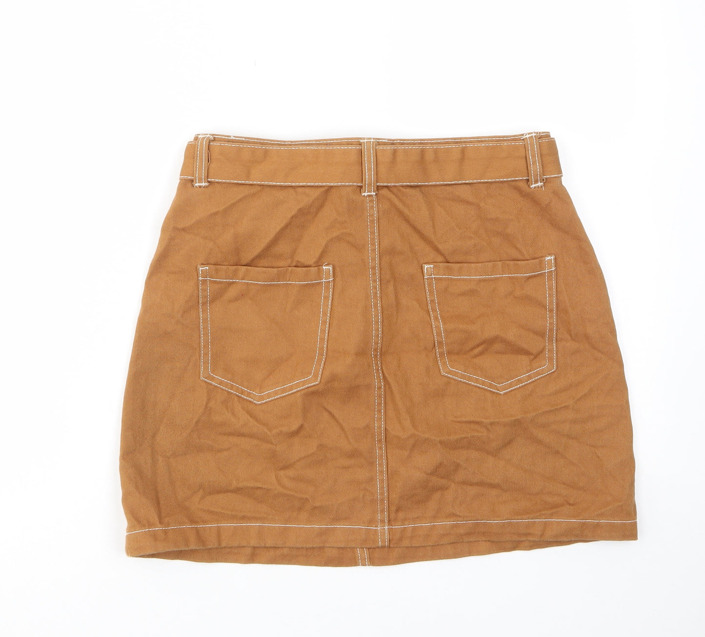 Denim & Co. Womens Brown Cotton A-Line Skirt Size 8 Zip - Pockets, Belted