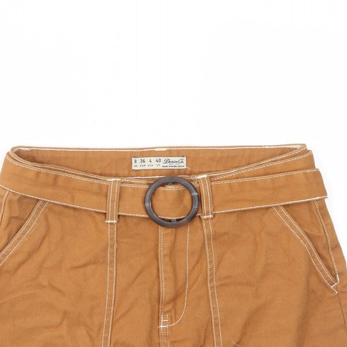 Denim & Co. Womens Brown Cotton A-Line Skirt Size 8 Zip - Pockets, Belted