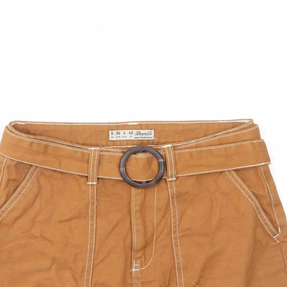 Denim & Co. Womens Brown Cotton A-Line Skirt Size 8 Zip - Pockets, Belted