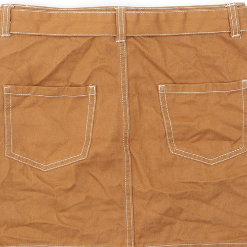 Denim & Co. Womens Brown Cotton A-Line Skirt Size 8 Zip - Pockets, Belted