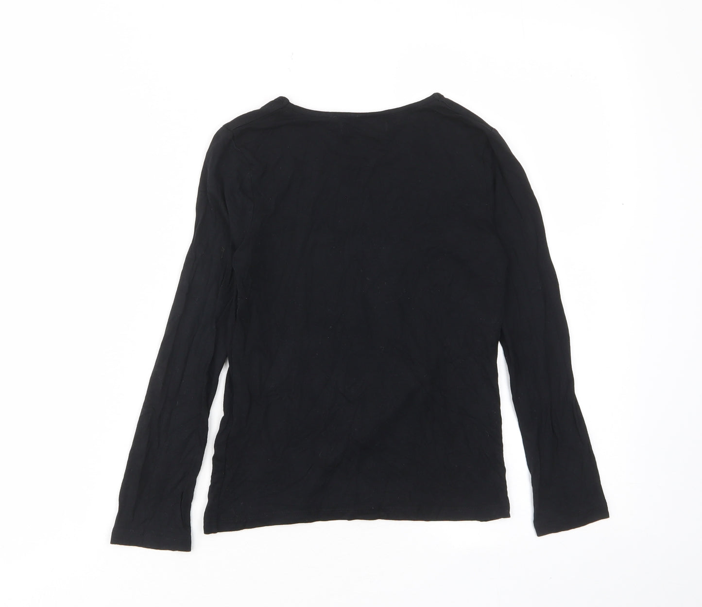 Marks and Spencer Girls Black Viscose Basic T-Shirt Size 9-10 Years Crew Neck Pullover - Penguin, Sequins