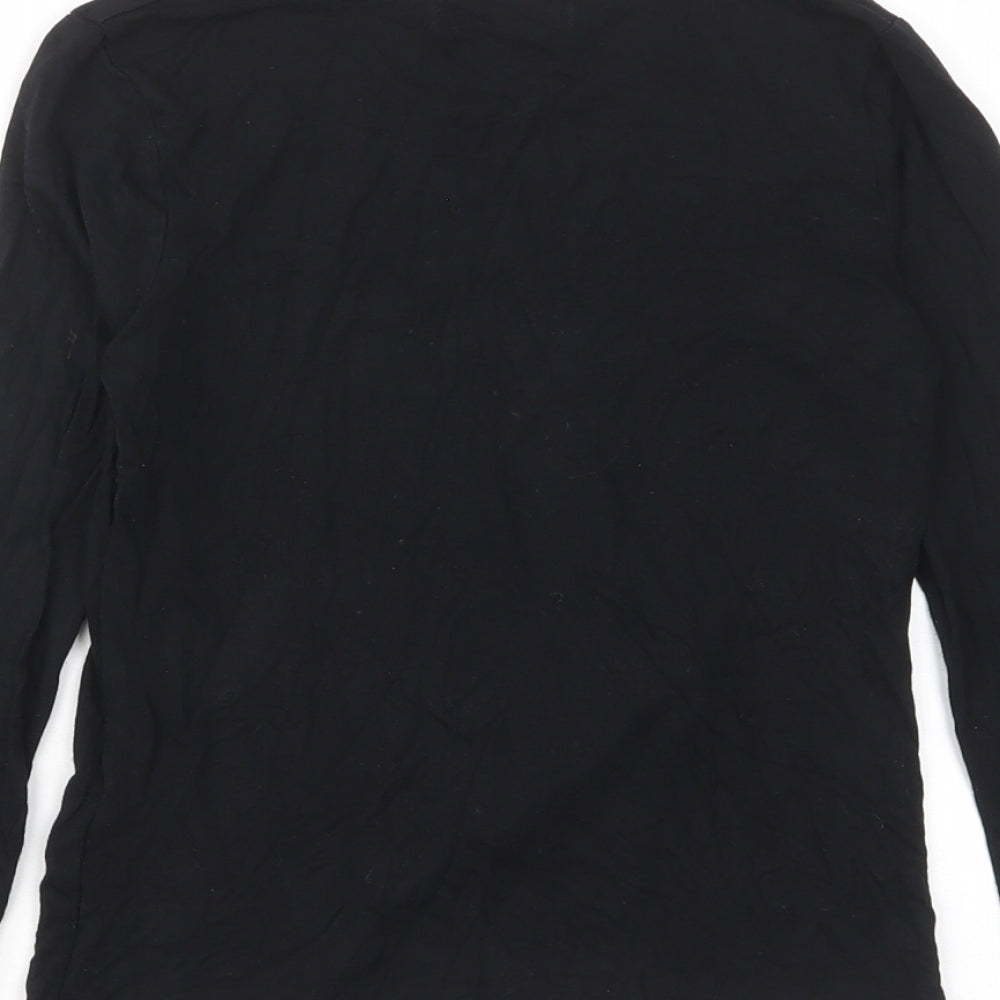 Marks and Spencer Girls Black Viscose Basic T-Shirt Size 9-10 Years Crew Neck Pullover - Penguin, Sequins