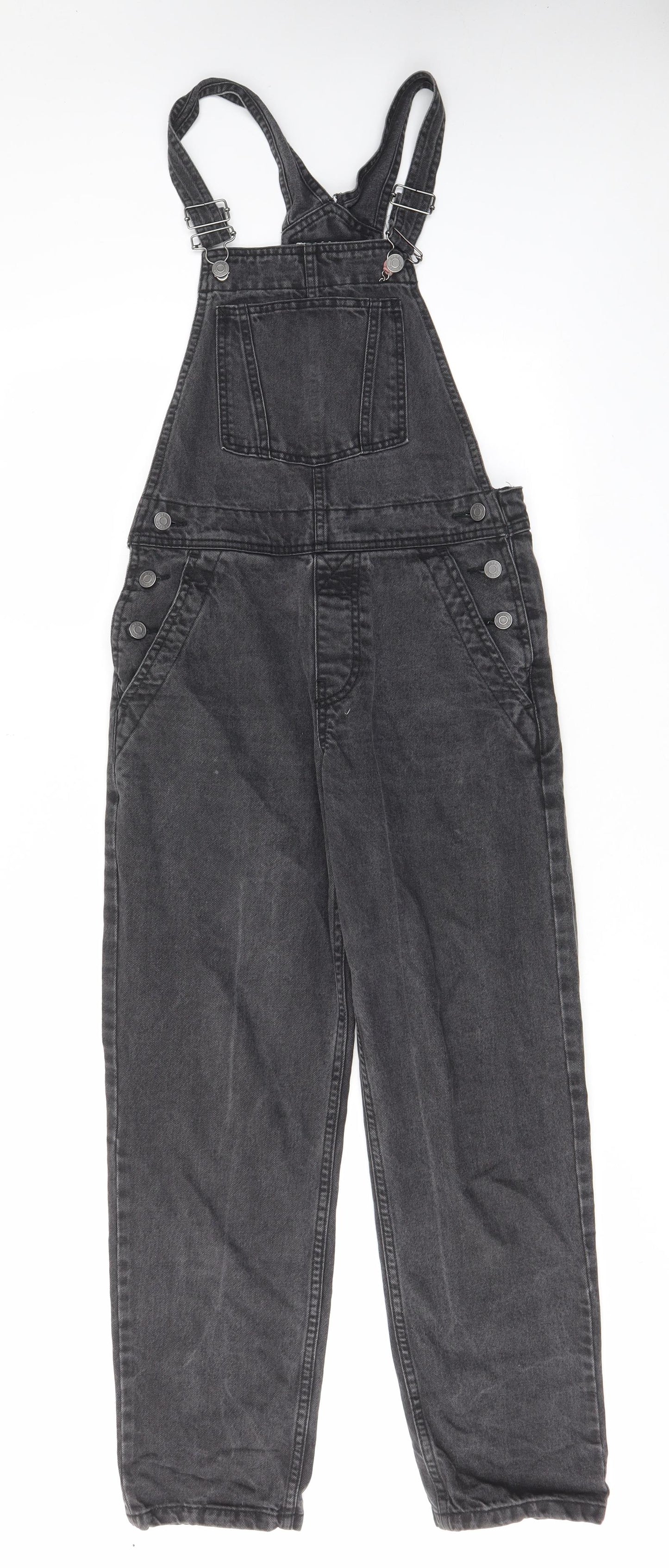 ASOS Womens Grey Cotton Dungaree One-Piece Size 8 L28 in Button - Buckle, Pockets, Adjustable straps
