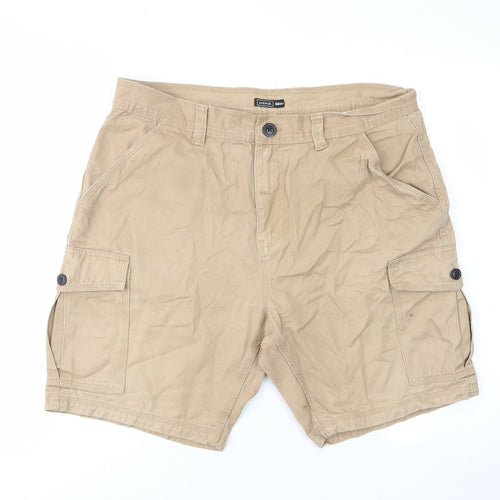 Avenue Mens Beige Cotton Cargo Shorts Size 36 in L9 in Regular Zip - Pockets, Belt Loops, Buttons