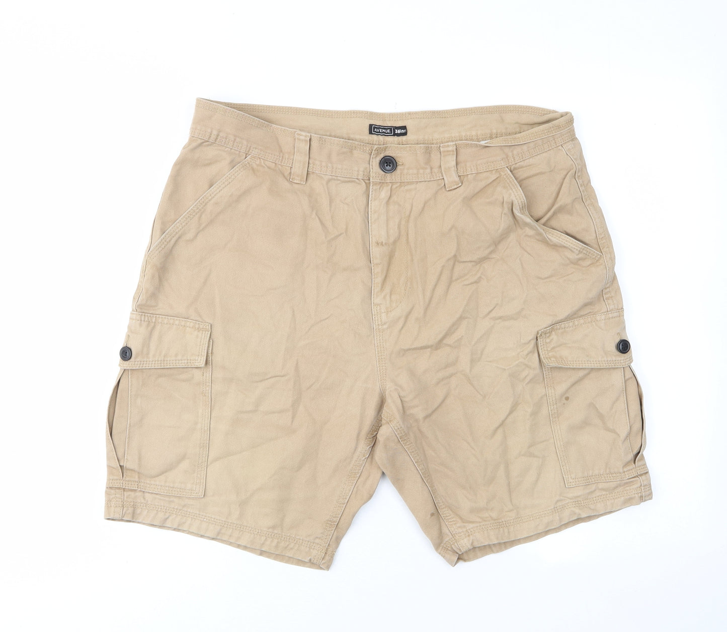 Avenue Mens Beige Cotton Cargo Shorts Size 36 in L9 in Regular Zip - Pockets, Belt Loops, Buttons