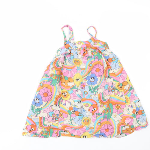 NEXT Girls Multicoloured Geometric Cotton A-Line Size 4 Years Square Neck Button
