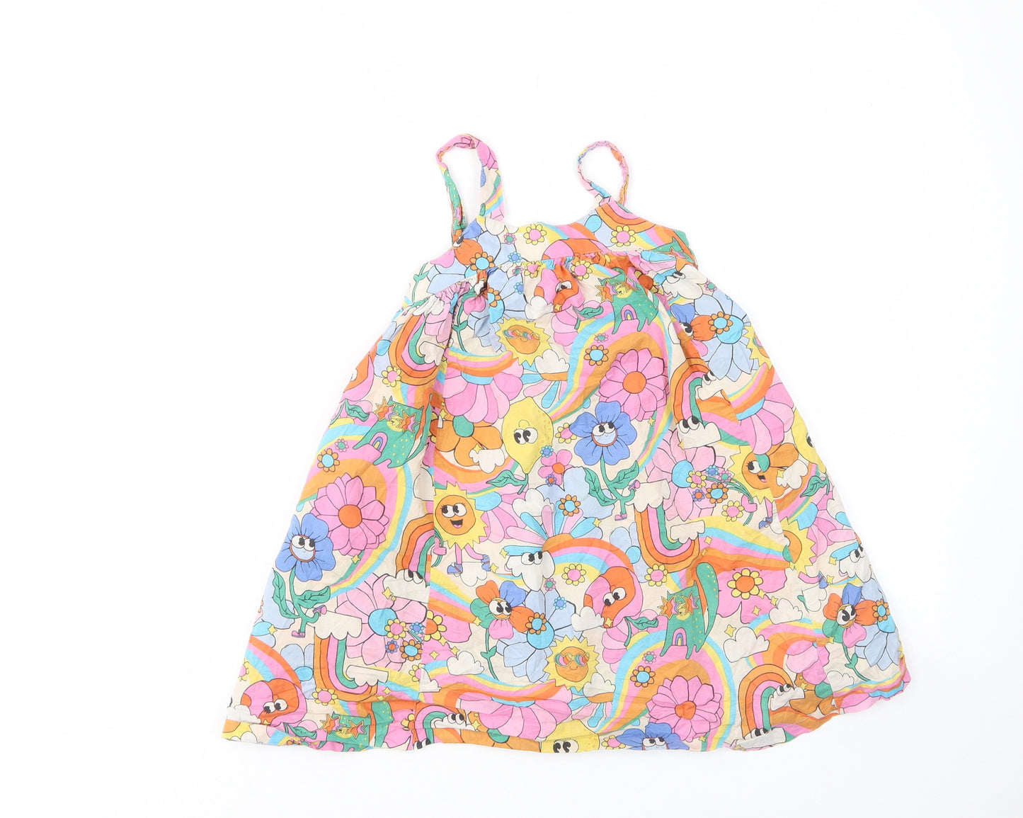 NEXT Girls Multicoloured Geometric Cotton A-Line Size 4 Years Square Neck Button