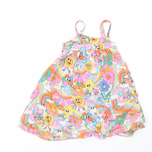 NEXT Girls Multicoloured Geometric Cotton A-Line Size 4 Years Square Neck Button