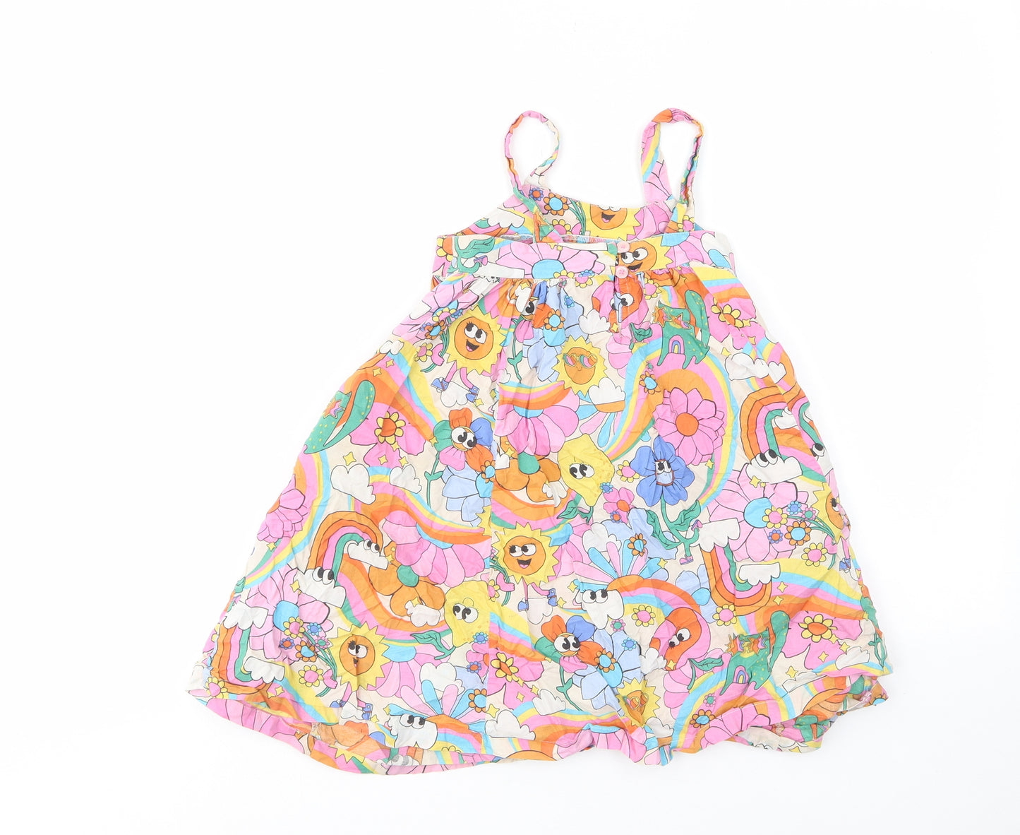 NEXT Girls Multicoloured Geometric Cotton A-Line Size 4 Years Square Neck Button