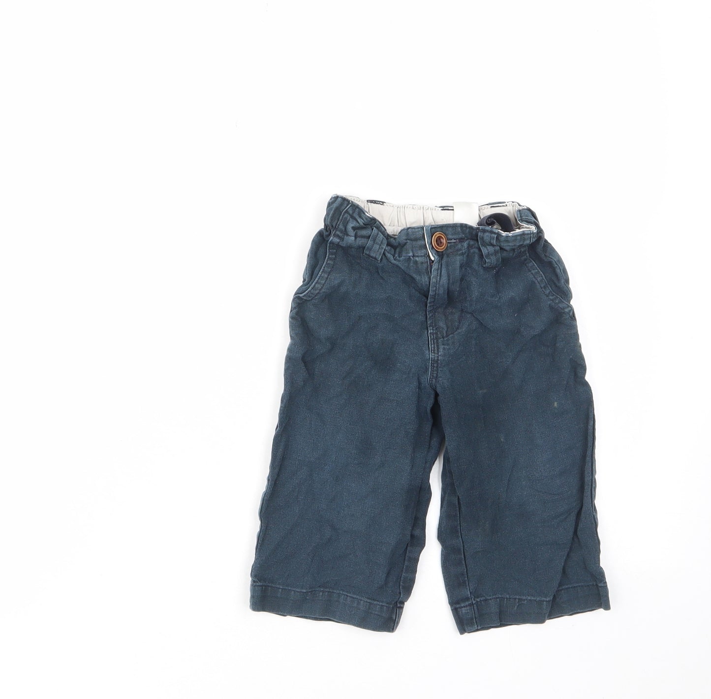 Gap Boys Blue Cotton Capri Trousers Size 12-18 Months Zip - Pockets, Adjustable waist