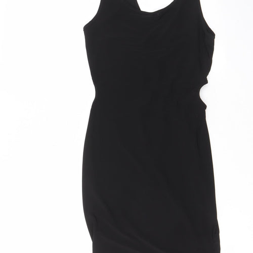 PRETTYLITTLETHING Womens Black Polyester Bodycon Size 12 V-Neck Pullover - Cut out, Side slit
