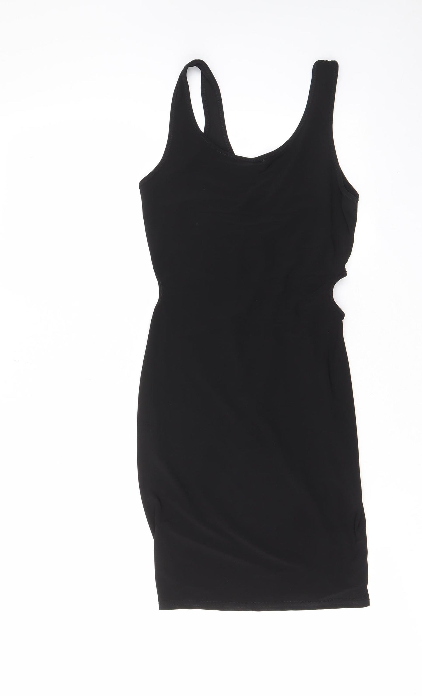 PRETTYLITTLETHING Womens Black Polyester Bodycon Size 12 V-Neck Pullover - Cut out, Side slit