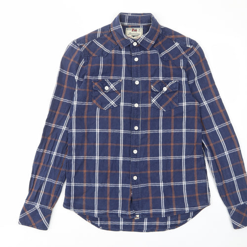Duke London Mens Blue Plaid Cotton Button-Up Size S Collared Button - Pockets, Buttons