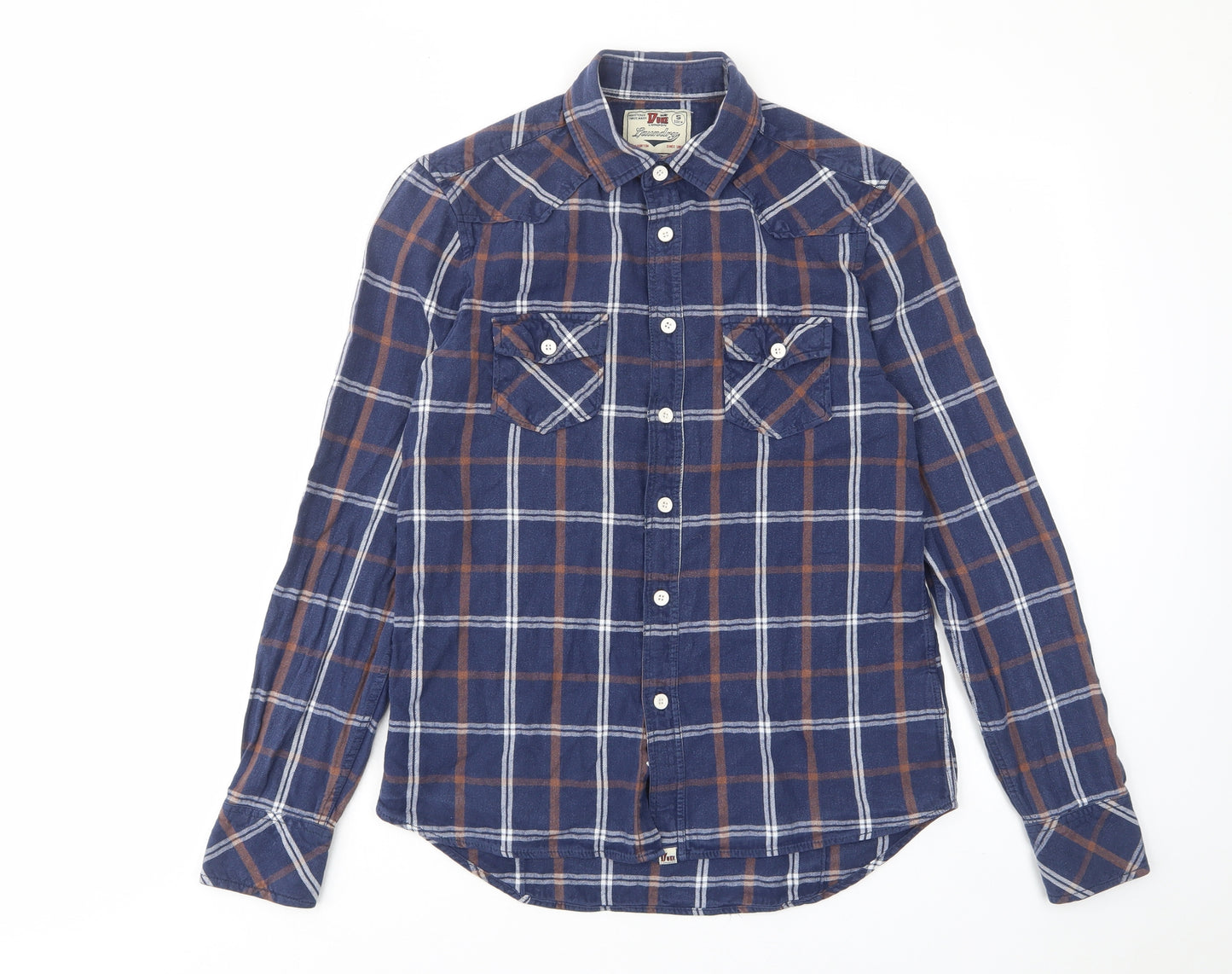 Duke London Mens Blue Plaid Cotton Button-Up Size S Collared Button - Pockets, Buttons