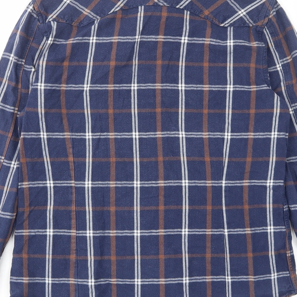 Duke London Mens Blue Plaid Cotton Button-Up Size S Collared Button - Pockets, Buttons