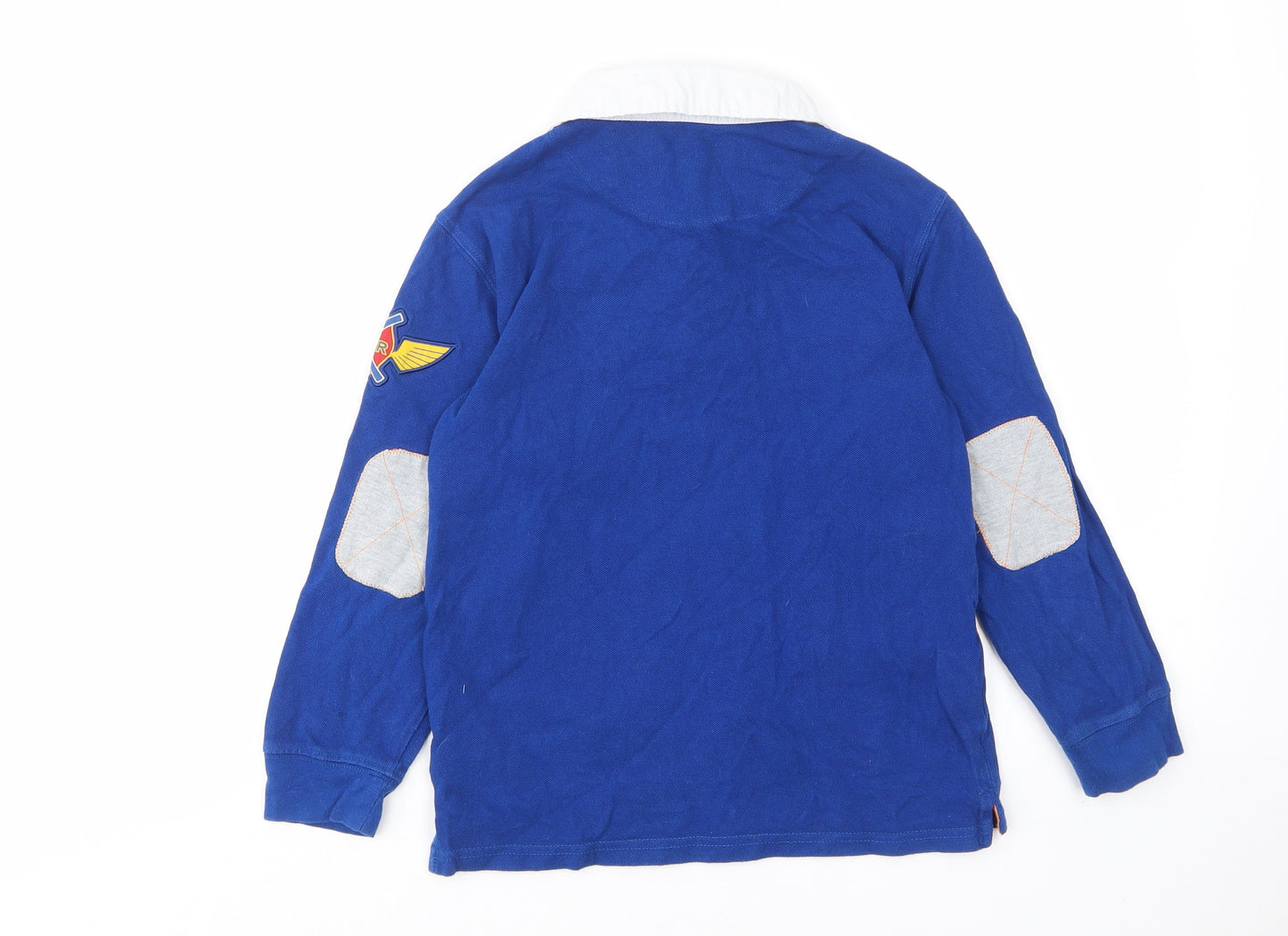 Disney Boys Blue Cotton Basic Polo Size 7-8 Years Collared Button - Cars, Embroided, Fire dept