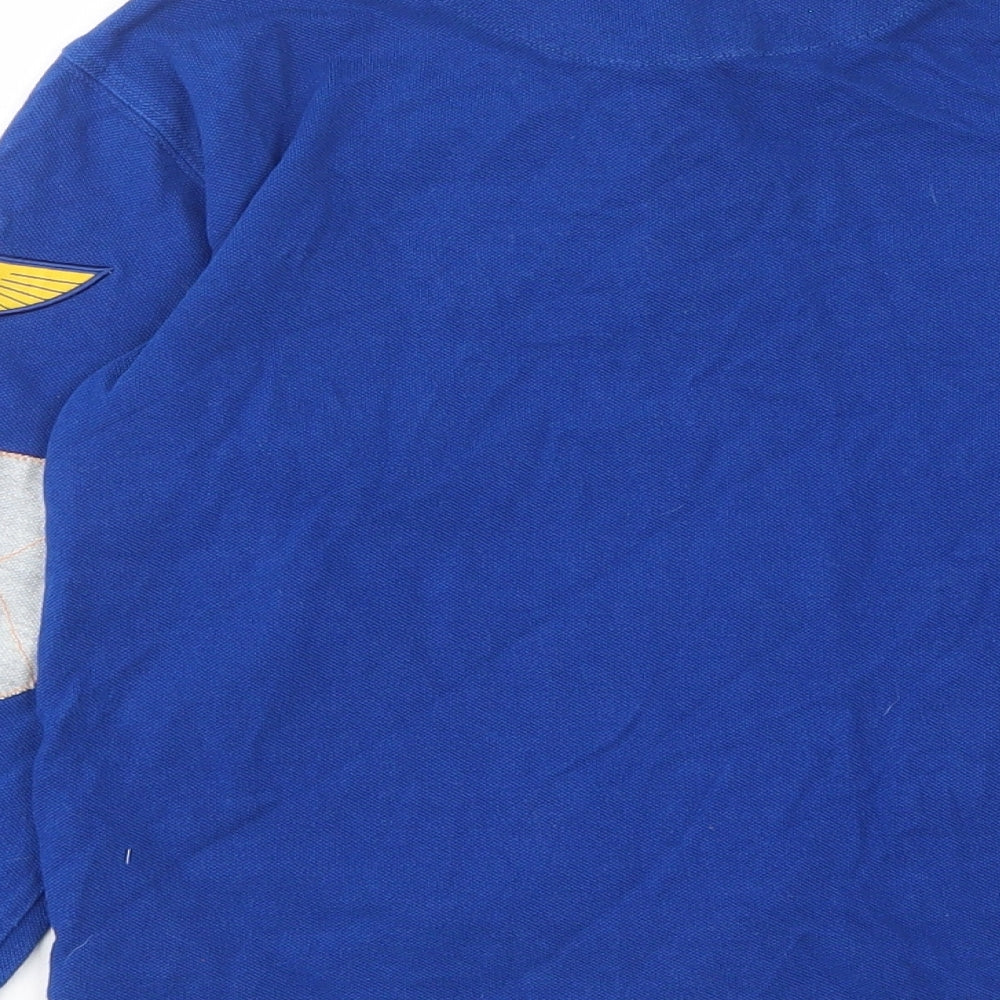 Disney Boys Blue Cotton Basic Polo Size 7-8 Years Collared Button - Cars, Embroided, Fire dept