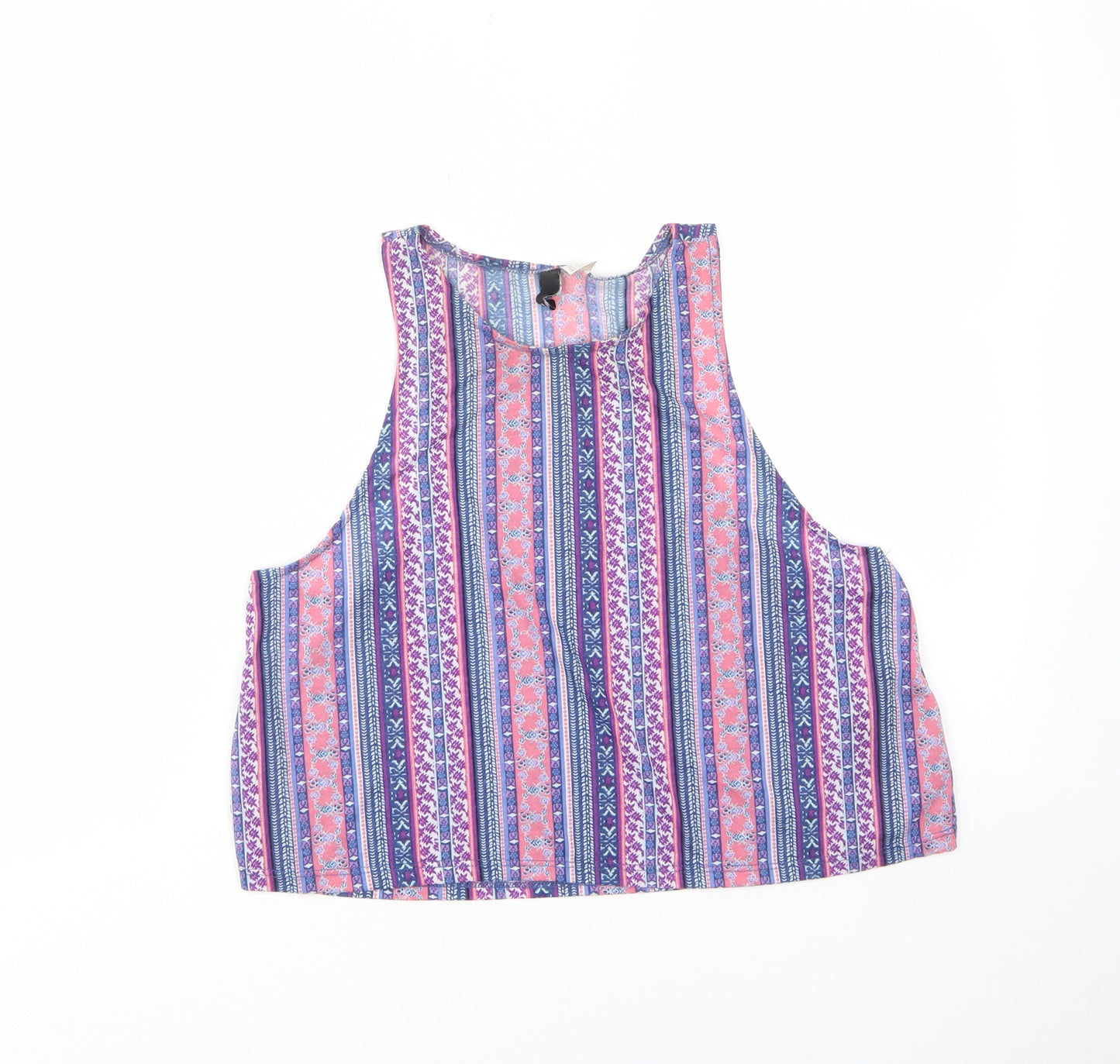 H&M Womens Multicoloured Geometric Polyester Cropped Tank Size M Crew Neck
