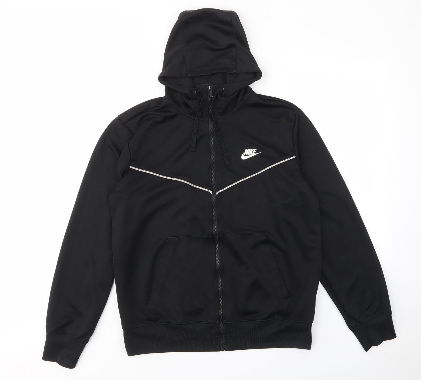 Nike Mens Black Polyester Full Zip Hoodie Size L - Logo, Pockets